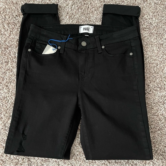 Paige Verdugo Ultra Skinny Black Eclipse Destructed Jeans Size 29 - Picture 6 of 12